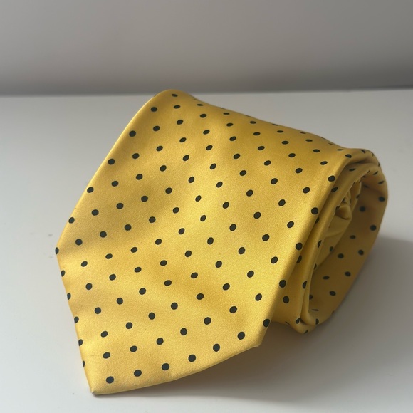 Brioni Yellow Silk Tie Men’s 58.5” X 3.5” Polka Dots Necktie - Picture 1 of 6
